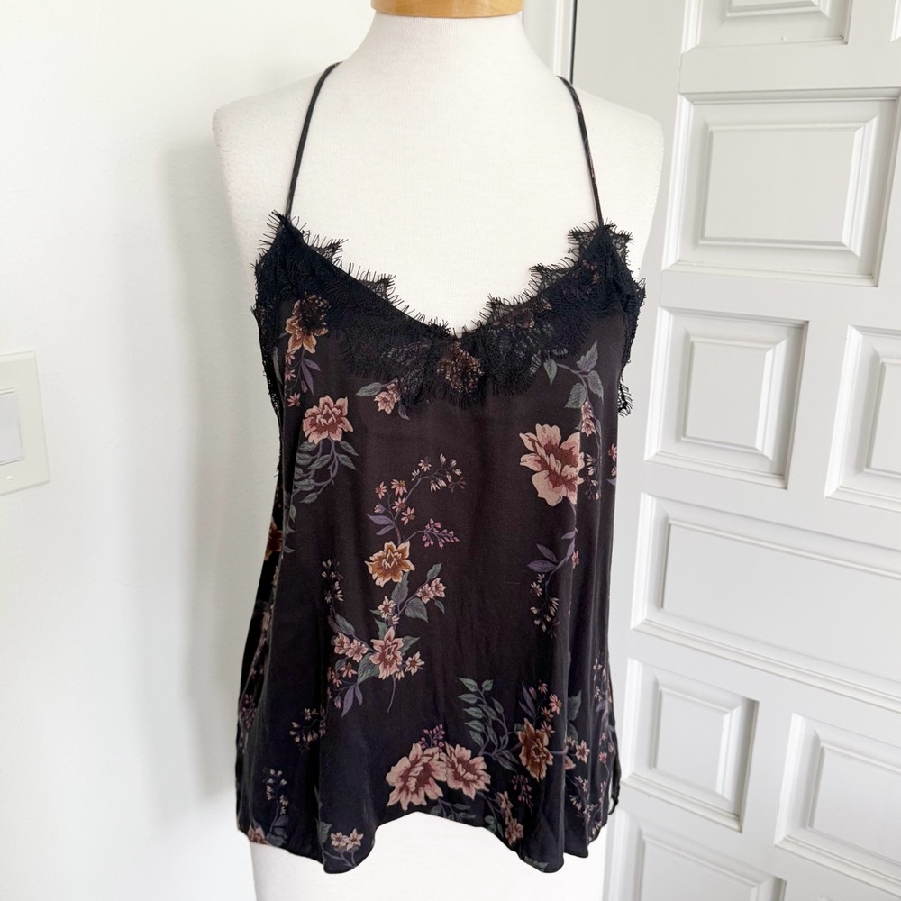 NWT Olivaceous Black Floral Cami Top Lace Size Large